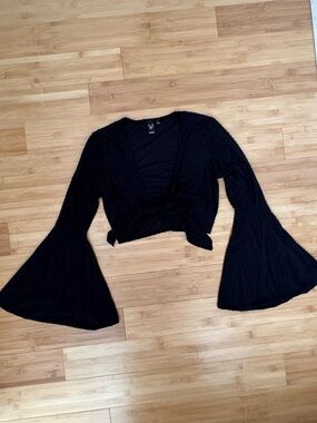 Windsor Black Tie-Front Bell Sleeve Women’s Top